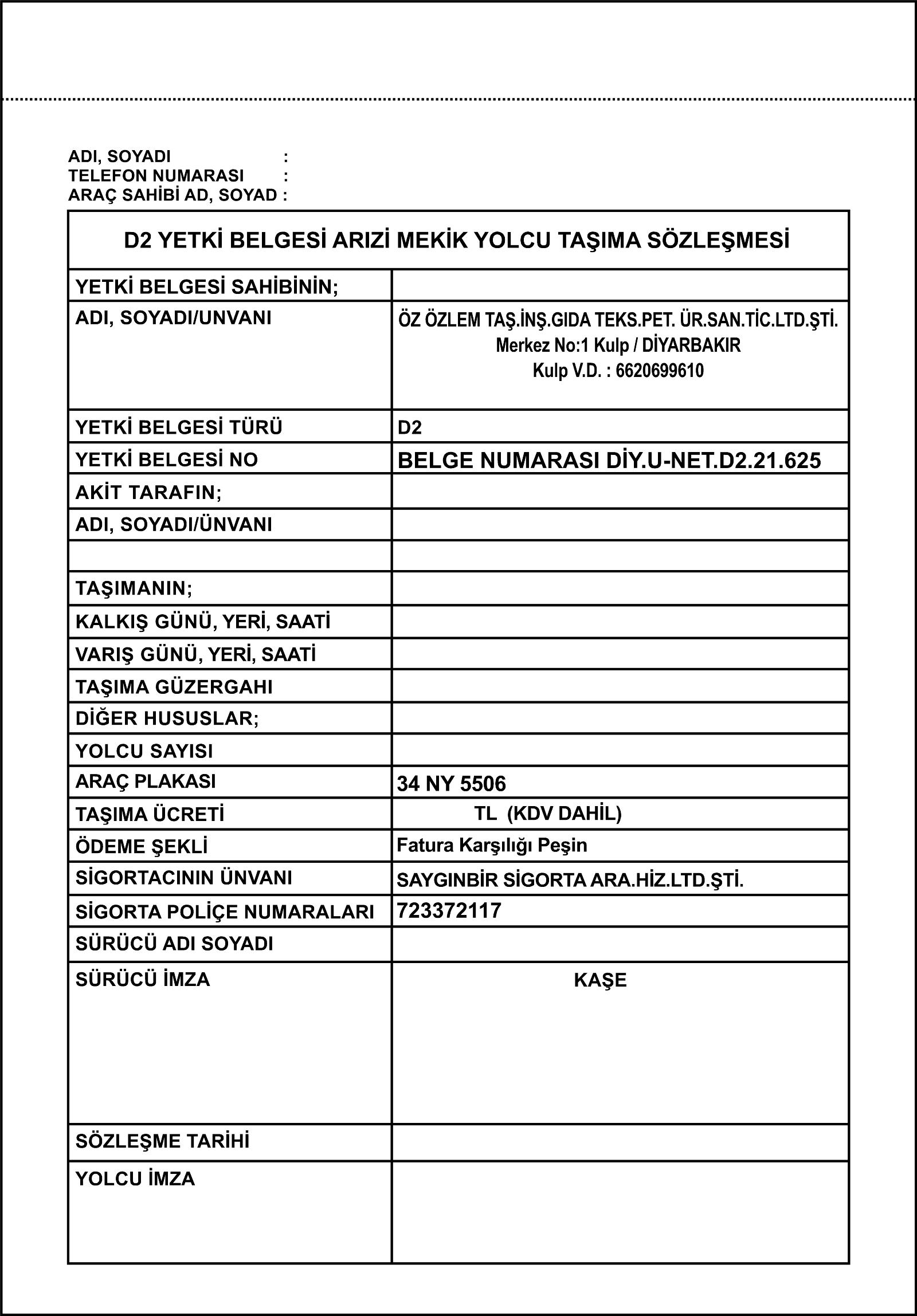 A5 D2 BELGESİ CİLT