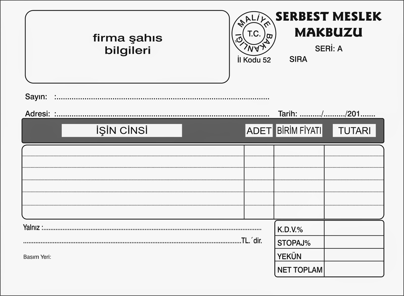 Serbest Makbuz Örneği